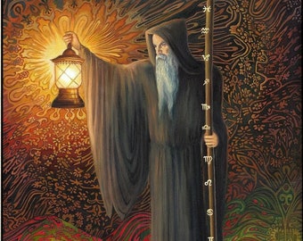 Hermit Tarot Art Print: Mystic Alchemy, Psychedelic Home Decor (16x20)