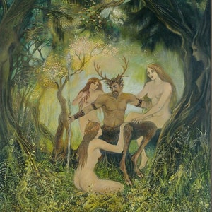 Council Of Cernunnos 16x20 Art Print - Celtic Forest God Wall Art, Pagan Mythology Decor, Mystical Nature Painting