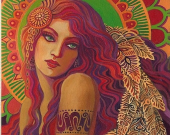 Bohemian Belle Art Print: Boho Goddess Wall Art, Mystical Feminine Decor (8x10)