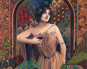 Meditrina Art Print: Roman Goddess of Wine, Art Nouveau Wall Decor (16x20)