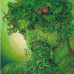 The Green Man 16x20 Art Print - Celtic Nature Spirit Wall Art, Pagan Mythology Decor, Mystical Woodland Artwork, Earth Elemental Painting