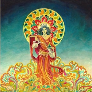 Temperance 12x18 Tarot Art Print – Mystical Major Arcana Wall Art, Spiritual Goddess Decor, Divine Feminine Artwork, Symbolic Painting