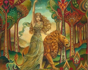 Strength Tarot Art Print - Mystical Goddess Wall Art, Bohemian Decor (11x14)