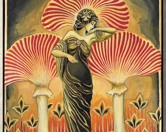 Soma Goddess Art Print: Psychedelic Mushroom, Divine Feminine Wall Art (8x10)