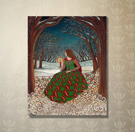 elaine winter solstice dress Queen Art Print: Pagan Goddess, Folklore Artwork (8x10) goddess art july25 Erma White Maxi Bubble Size:L / 40-42 (Waist 80-90 cm, Hips 100-112 cm)