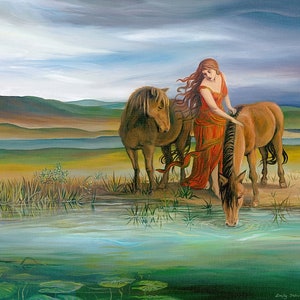 Epona Celtic Horse Goddess Art 5x7 Blank Greeting Card