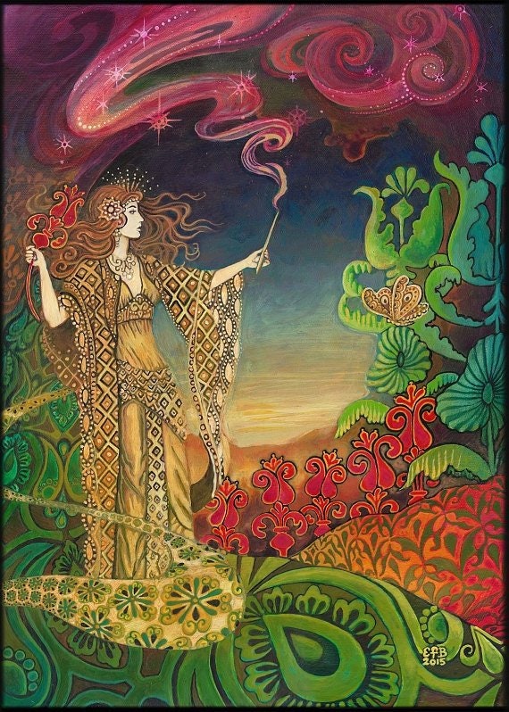 Queen of Wands Psychedelic Gypsy Goddess Tarot Art 5x7 Greeting Card …
