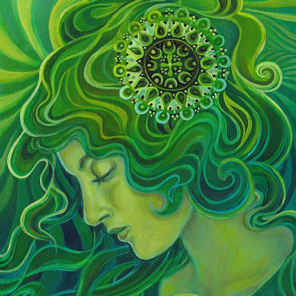 Green Goddess Art Nouveau Gaia 5x7 Blank Greeting Card