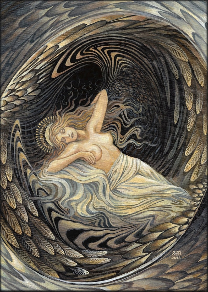 Angels Egg 5x7 Greeting Card Fine Art Print Pagan Mythology Art Nouveau Surreal Psychedelic Goddess Art image 1