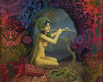 Snake Charmer Goddess Art 11x14 Poster Print