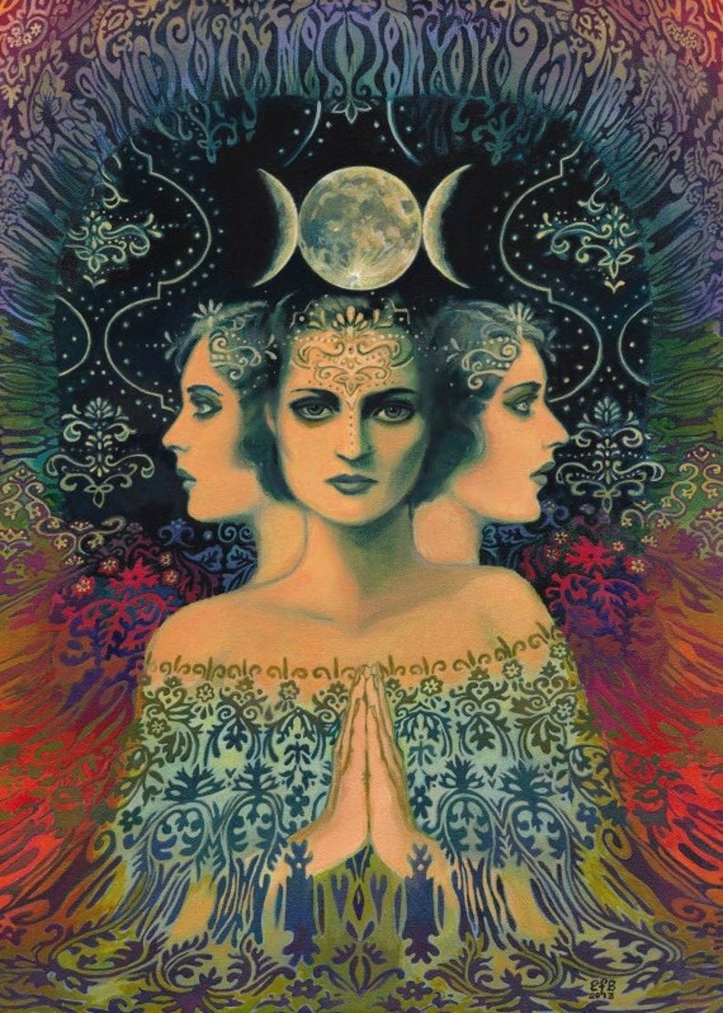 Moon ACEO Mini Print Altar Art Goddess of Mystery Psychedelic Tarot image 1