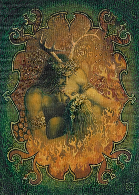 pics Wicca God And Goddess Art beltane reunion aceo mini altar print pagan bohemian mythology goddess art