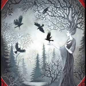 Goddess Macha and the Unkindess of Ravens Art 5x7 Blank Greeting Card