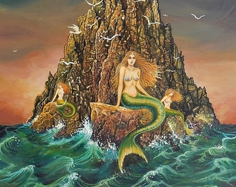 The Mermaids ATC ACEO Mini Print Altar Art Ocean Goddess