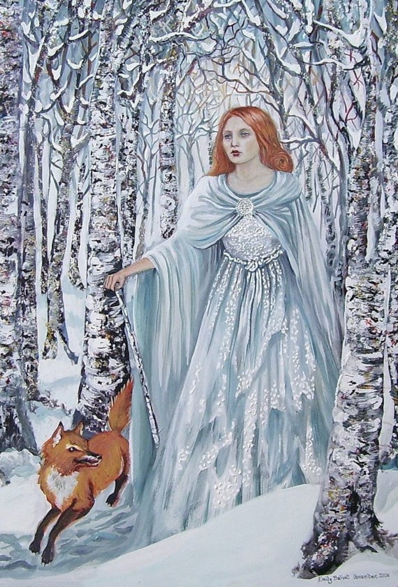 Birch Witch Winter Goddess Art 5x7 Blank Greeting Card image 1