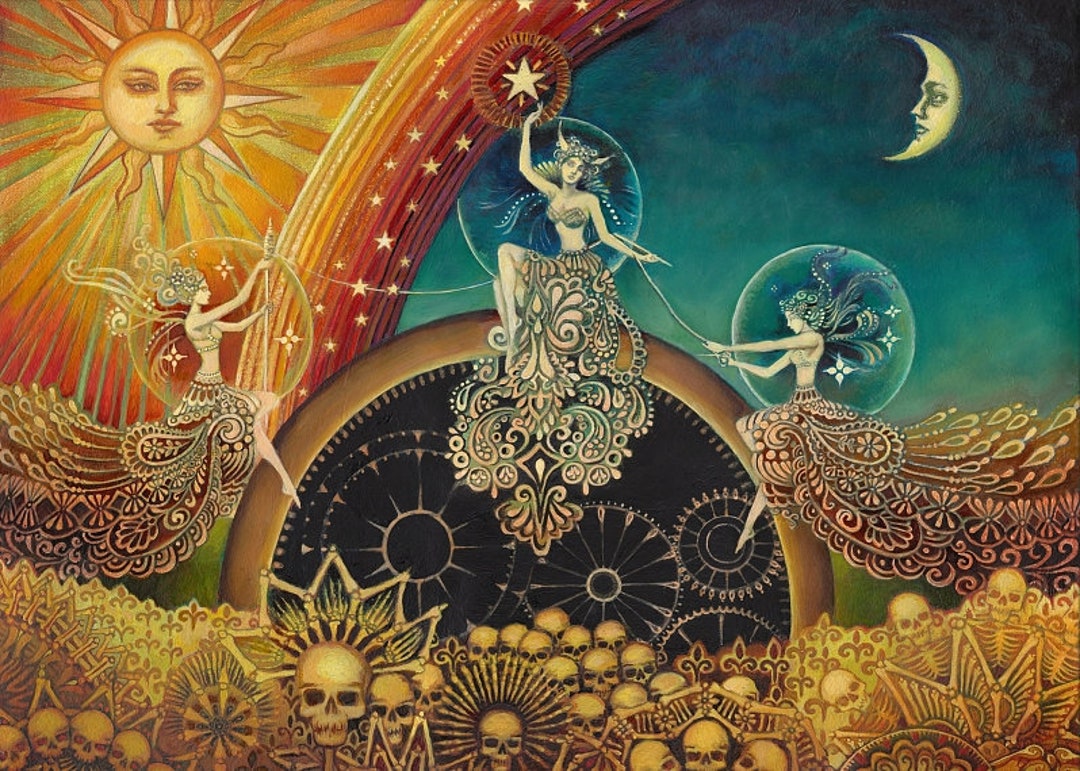 Three Fates Moirai Goddess Art ACEO Mini Print Altar Art Pagan