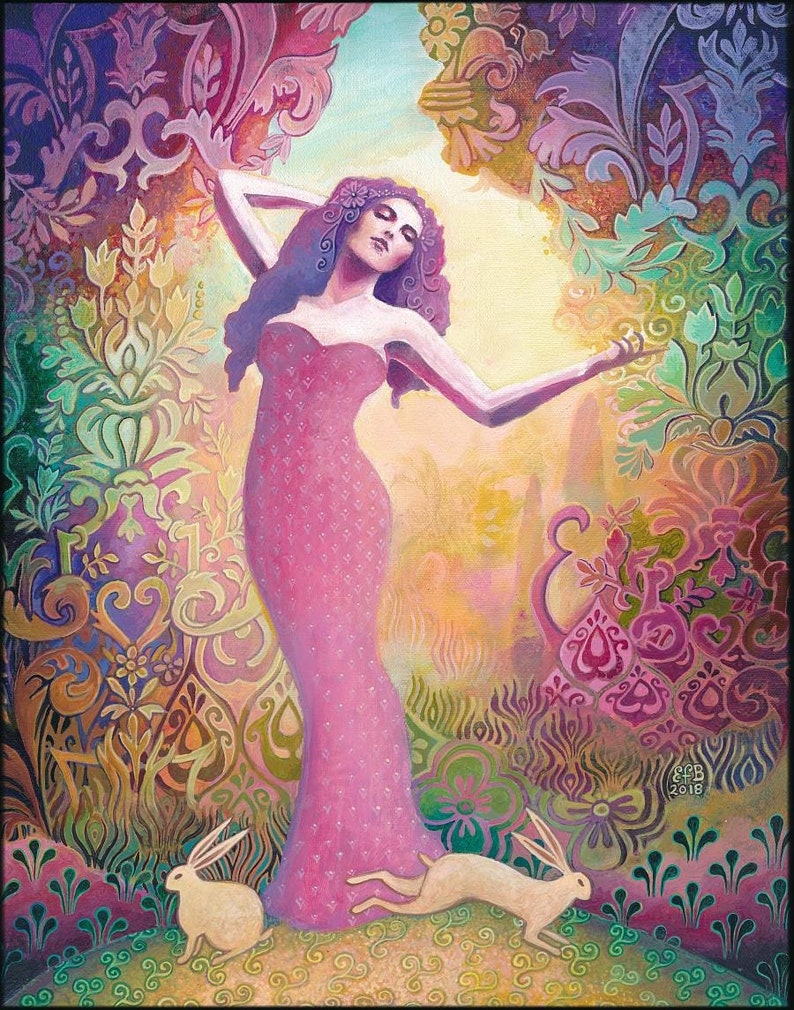 Spring Folklore Ostara Art Print - Goddess of Spring, Mystical Mythology Wall Art ...