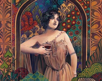 Meditrina Roman Goddess of Wine 8x10 Giclée Print on Canvas Art Nouveau Pagan Mythology Bohemian Gypsy Goddess Art
