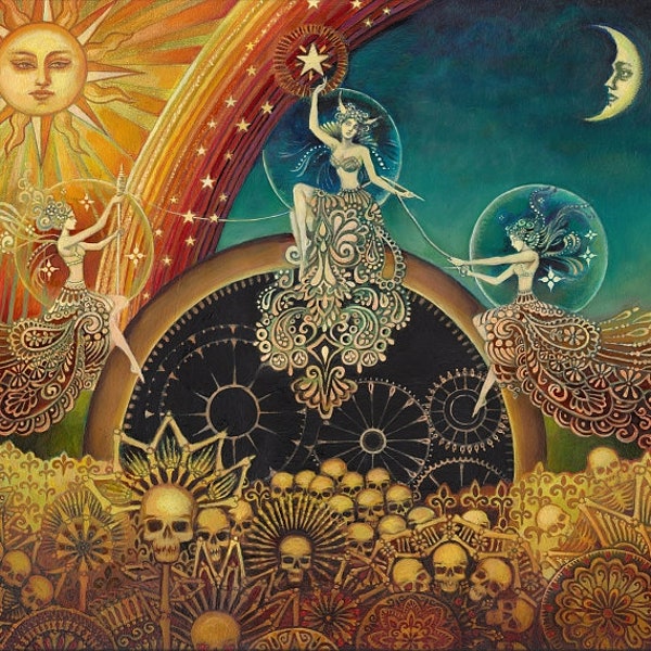 Three Fates 16x20 Poster Print Moirai Goddess Psychedelic Bohemian Art