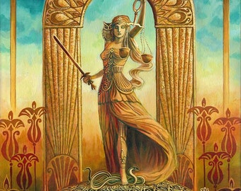 Justice 8x10 Giclée Print on Canvas Tarot Art Deco Goddess