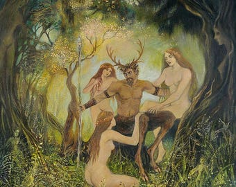 The Council Of Cernunnos Pagan Horned God Art 16x20 Poster Print