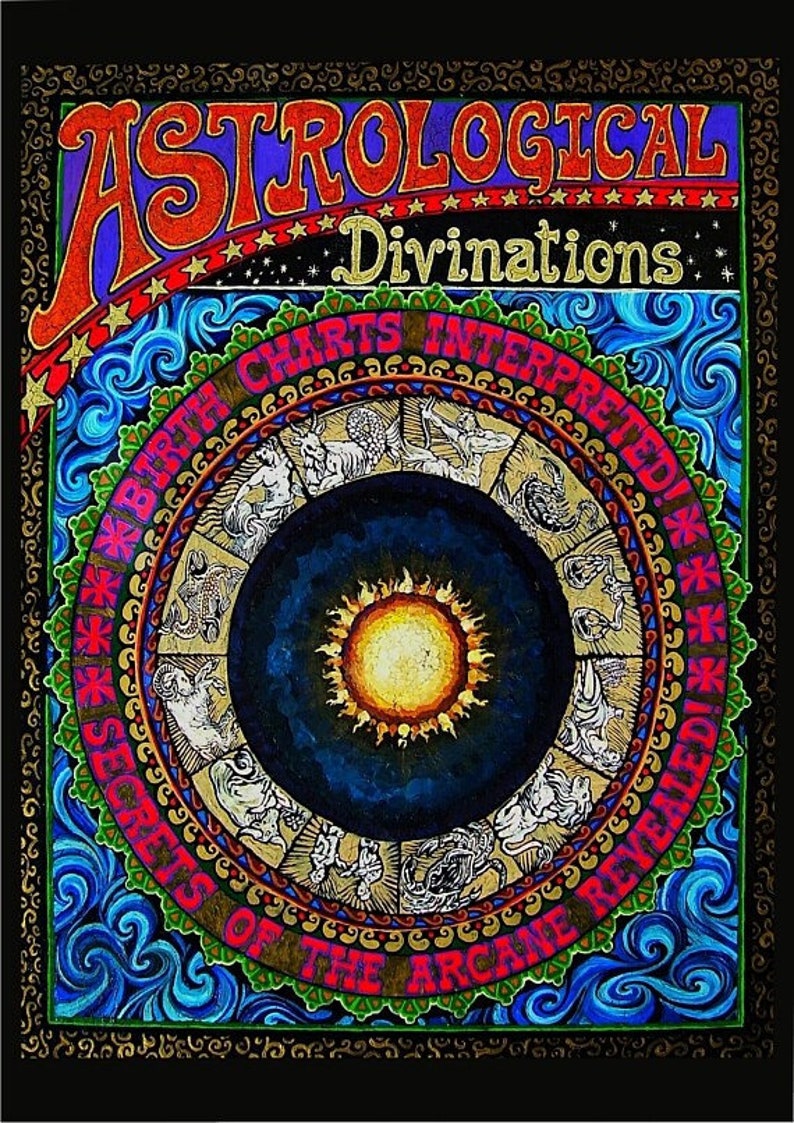 Astrological Divinations 5x7 Greeting Card Psychedelic Gypsy Circus Goddess Art image 1