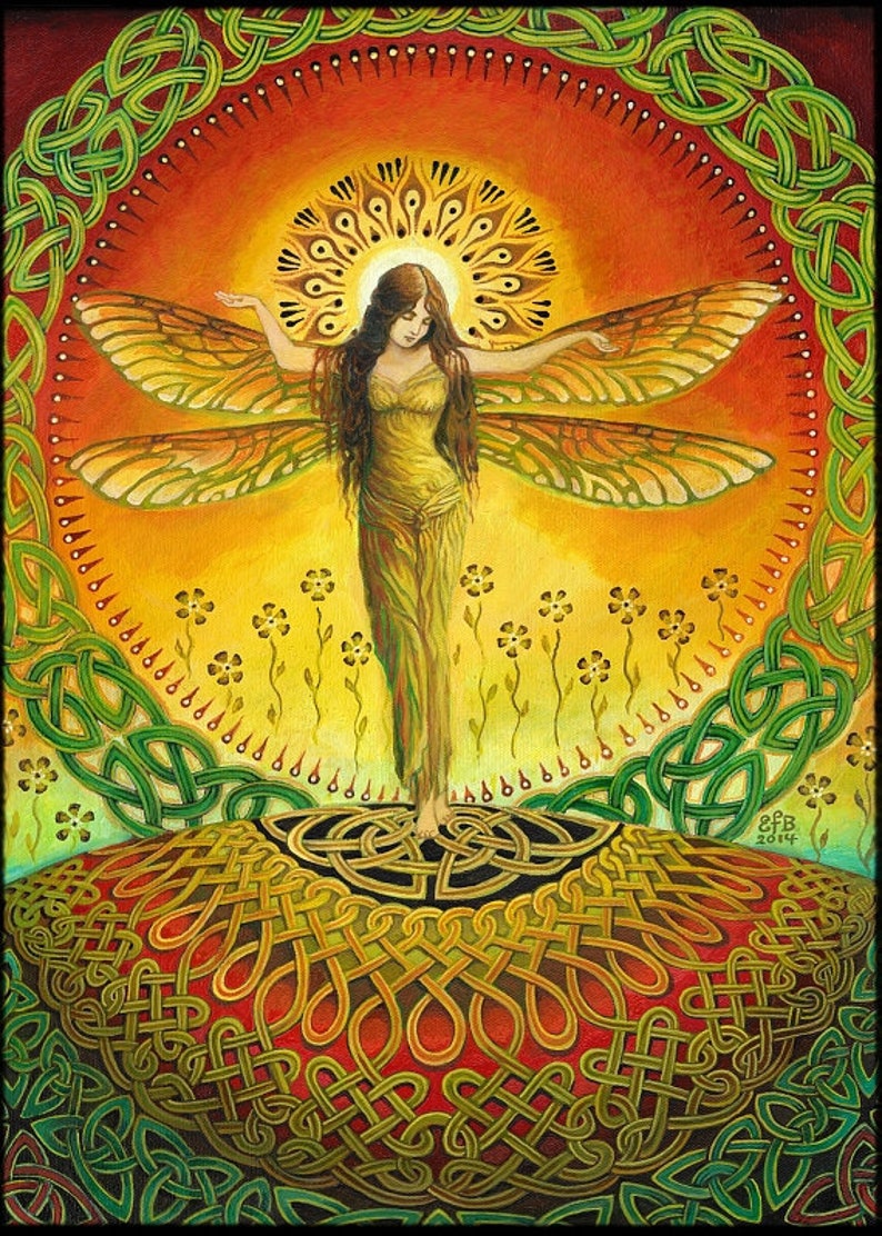 Dragonfly Goddess 5x7 Blank Greting Card Celtic Mythology image 1