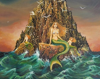 The Mermaids 11x14 Print Ocean Goddess Art