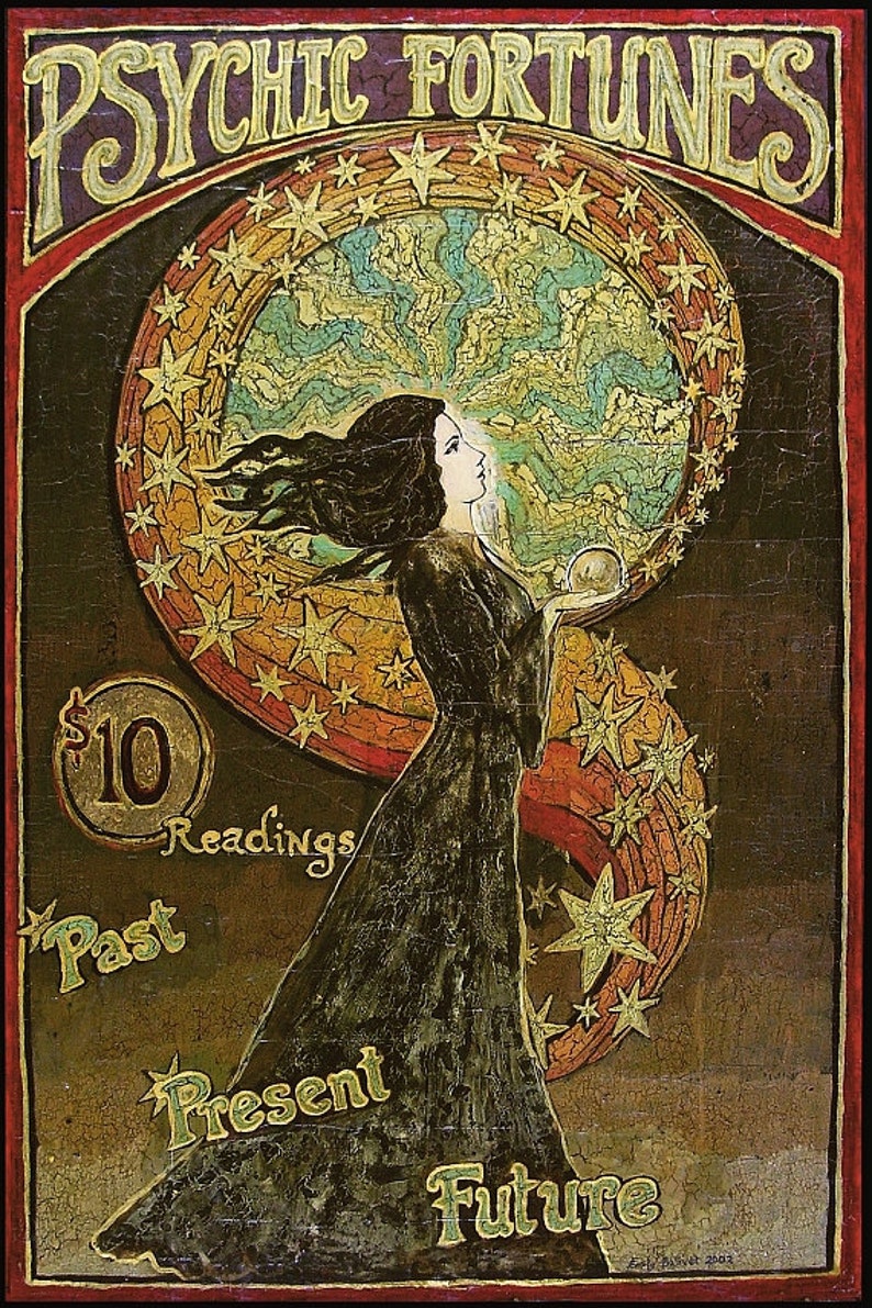 Psychic Fortunes Print Art Nouveau Gypsy Circus Poster 16x24 Pagan Mythology Psychedelic Bohemian Goddess Art