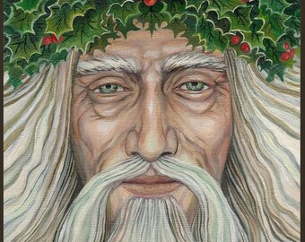 Holly King ATC ACEO Altar Art Mini Fine Art Print Pagan Mythology Bohemian Yule Winter Solstice Goddess