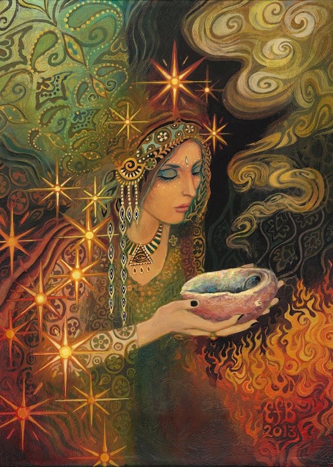 Sage Goddess Art Nouveau 5x7 Greeting Card Visionary Witch - Etsy