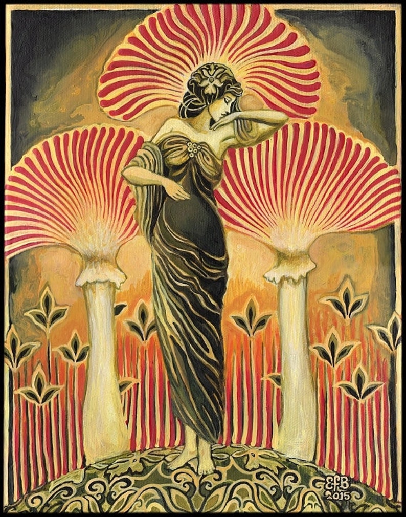 Soma Goddess Art Deco Psychedelic Mushroom 11x14 Print image 1