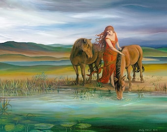 Epona ACEO ATC Mini Fine Art Print Pagan Mythology Celtic Horse Goddess Art
