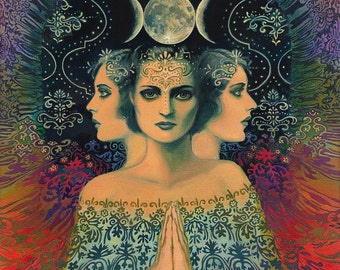 Moon Goddess of Mystery Psychedelic Tarot 16x20 Poster Print Bohemian Gypsy Art