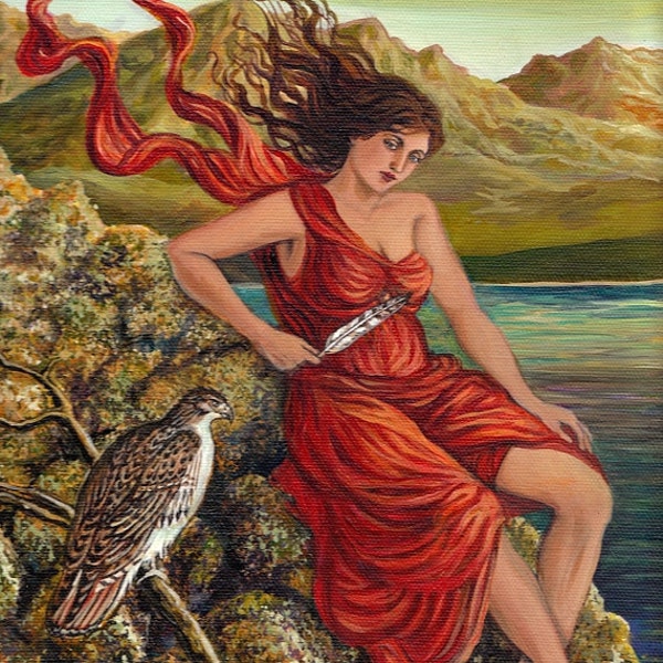 The Messenger Hawk Goddess Pagan Mythology 8x10 Art Print