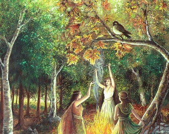 De Coven 11x14 Fine Art Print heidense mythologie Samhain heks natuurgodin kunst