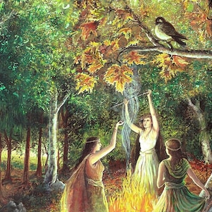 The Coven 5x7 Greeting Card Samhain Witch Nature Goddess Art