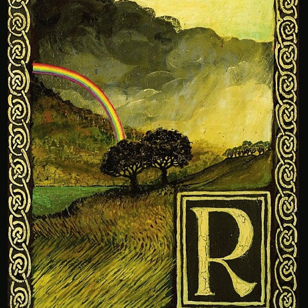 R è per arcobaleno - lettera di alfabeto medievale 8x10 stampa