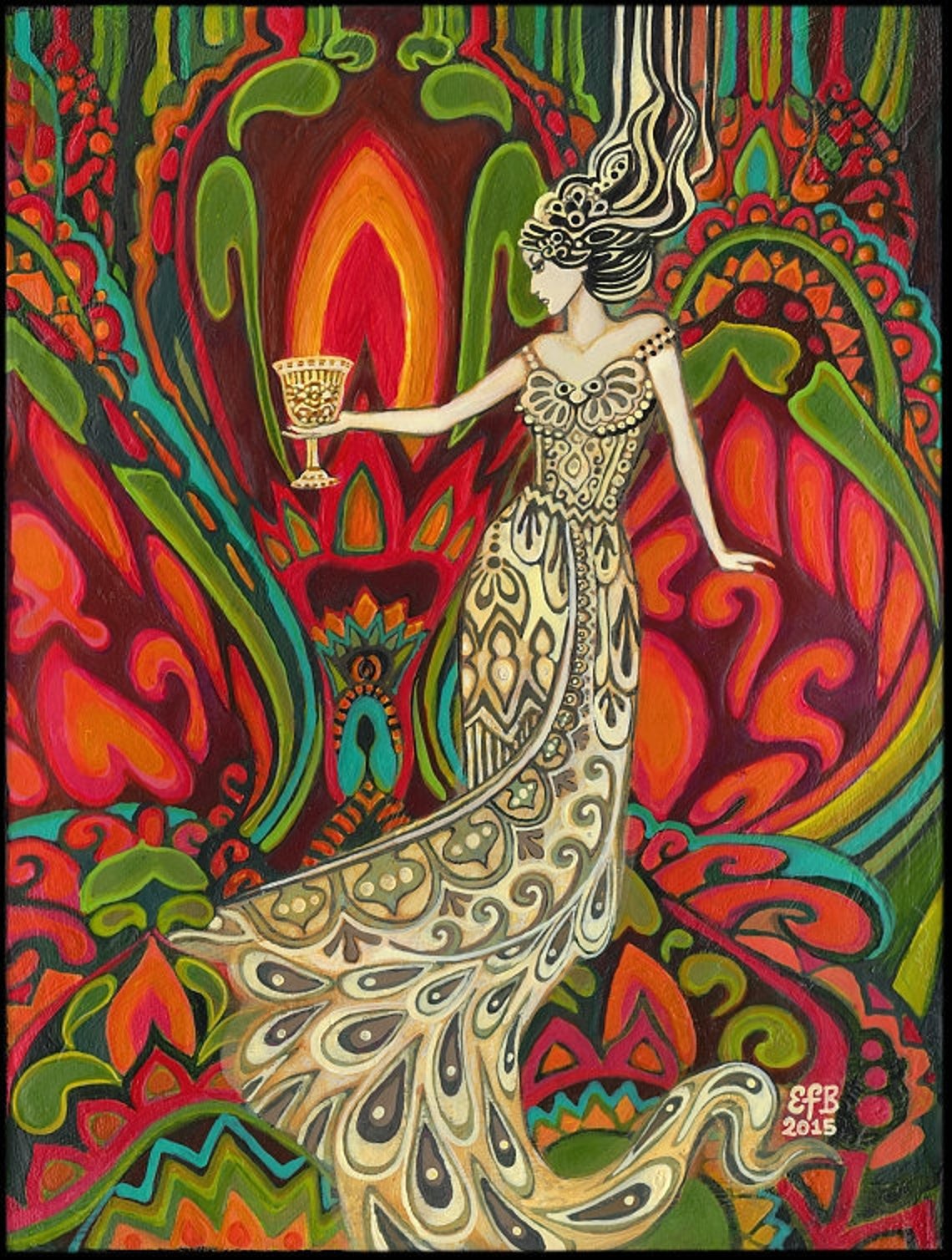 Queen of Cups Tarot Art 16x20 Poster Print Psychedelic Gypsy Etsy