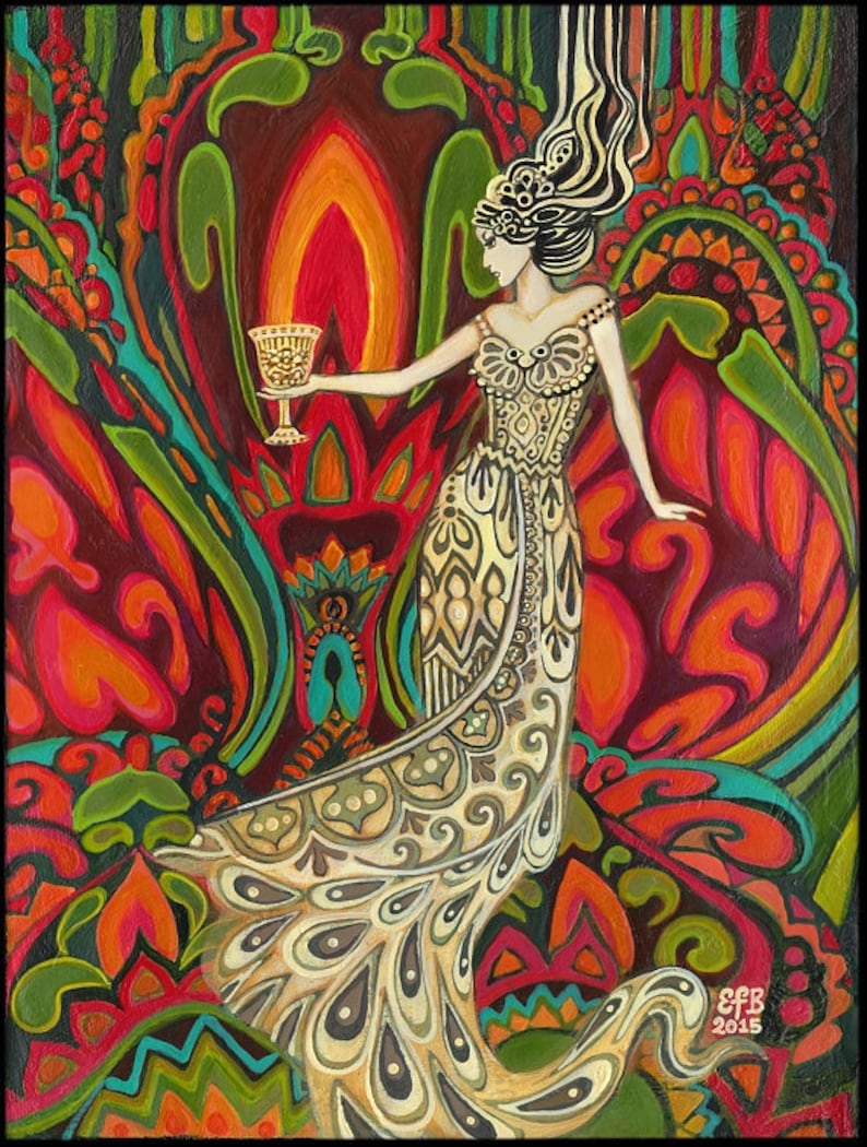 Queen of Cups 16x20 Poster Print Psychedelic Tarot Goddess Art image 1