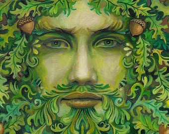 Oak King ACEO Altar Art Mini Print Pagan Druidic God Mythology