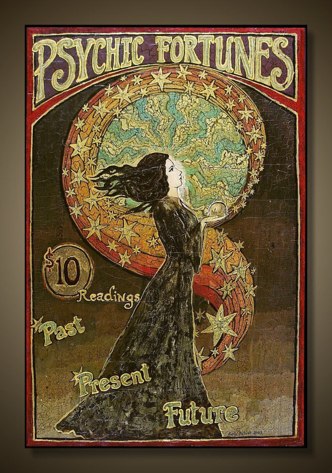Psychic Fortunes Print 12x18 Art Nouveau Psychedelic Gypsy Circus