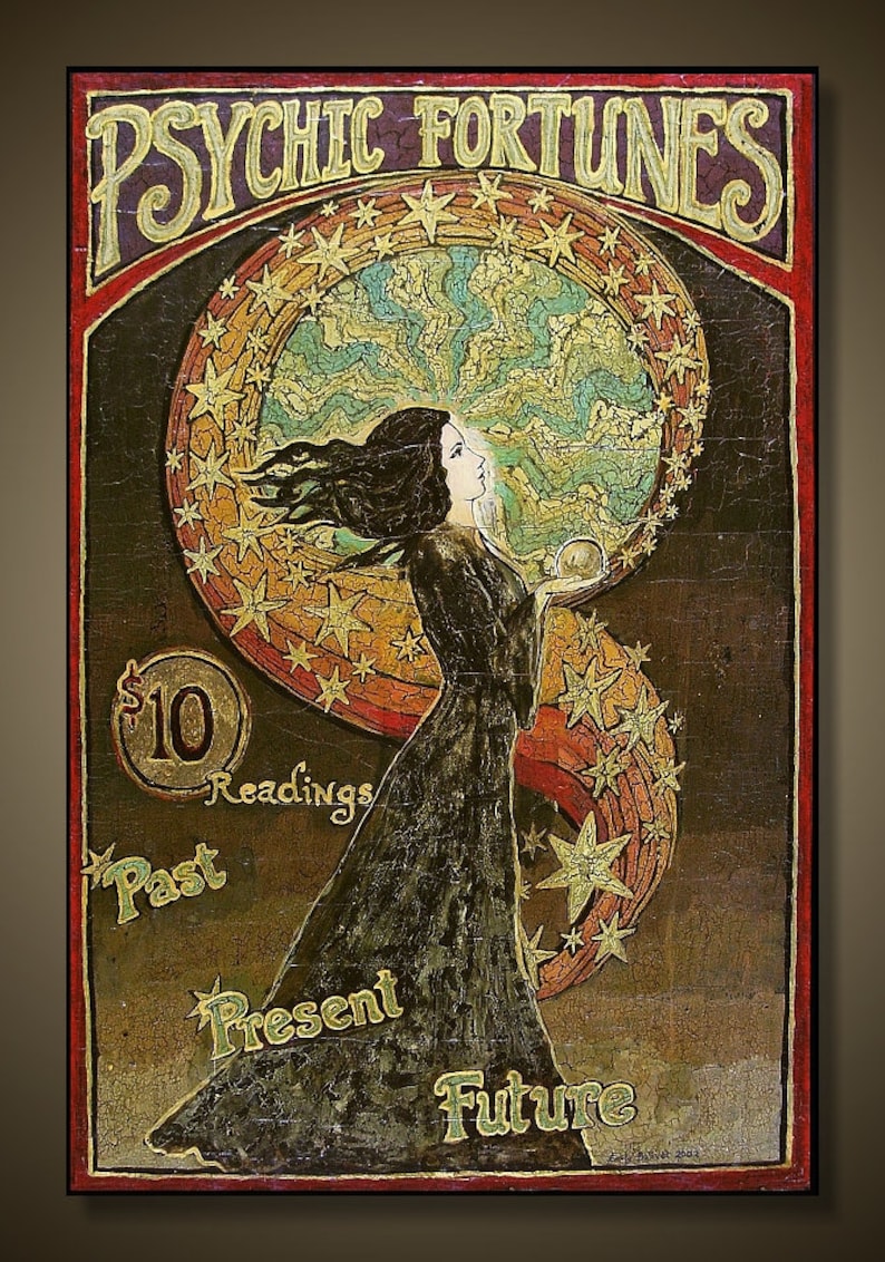 Psychic Fortunes Print 12x18 Art Nouveau Psychedelic Gypsy Circus Poster Mythology Bohemian Goddess Art 