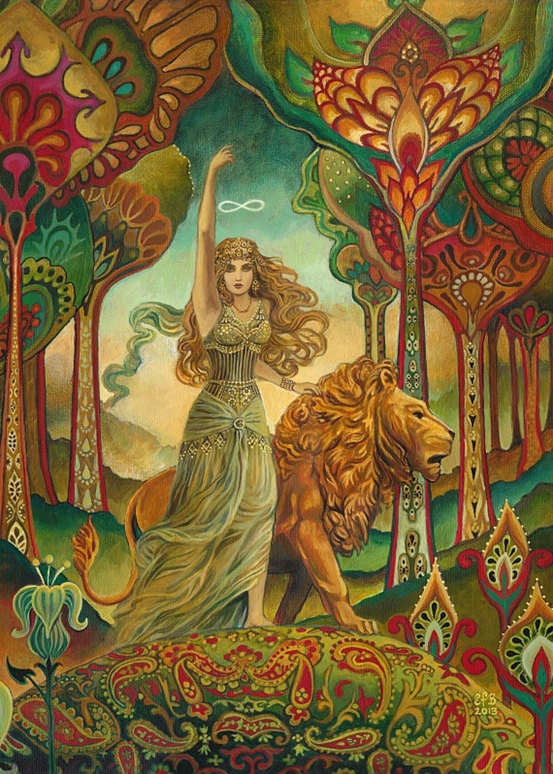 Strength Tarot Psychedelic Pagan Gypsy Goddess Mini Altar Art Nouveau ACEO Pagan Mythology Psychedelic Bohemian Gypsy Goddess Art