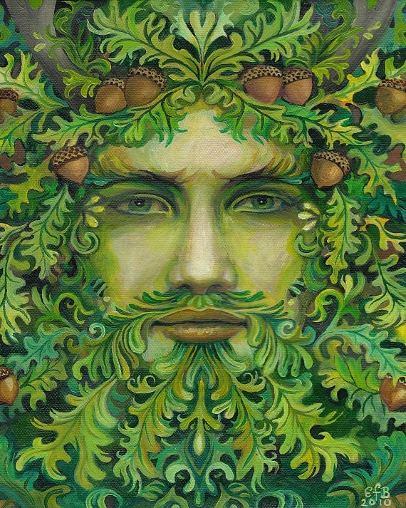 images Wicca God And Goddess Art oak king green man pagan god 8x10 print