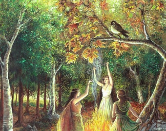 The Coven 20x24 Fine Art Print Pagan Mythology Samhain Witch Nature Goddess Art
