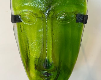 Green Art Glass Face Mask Wall Sconce