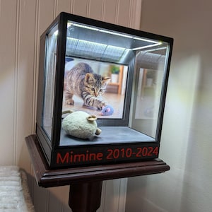 Personalized Pet Memorial Shadow Box with LED Light, Urn and Collar Display