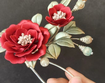 Burgundy Blossom: Elegant Hairpin, Perfect Birthday Gift for Your Best Friend