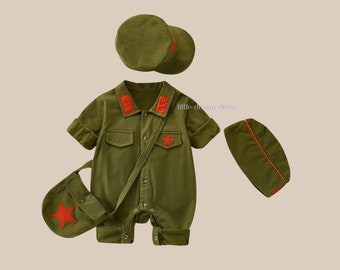 Hanfu cinese tradizionale, militare dell'esercito cinese per neonati, pagliaccetto Cheongsam, vestito neonato cinese, soldato/codice
